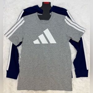 Adidas Youth 2 Pack Blue and Gray T-Shirt Short & Long Sleeve sz M 10/12 NWT